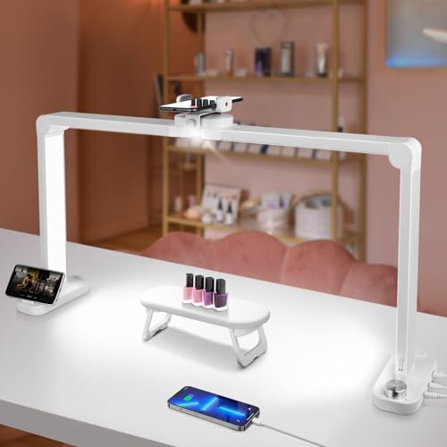 Foldable Nail Desk Lamp with Phone Holder, 456 LEDs 3-Color Adjustable (3000K-6000K), 40W for Manicure, Live Streaming & Charging