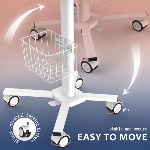 Adjustable Height Rolling Laptop Desk with Wheels - Portable Computer Cart, White