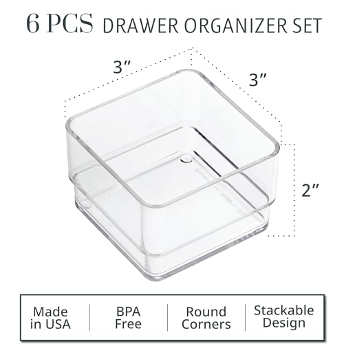 STORi SimpleSort 6-Piece Clear Stackable Drawer Organizer Set 3x3x2" for Makeup & Office