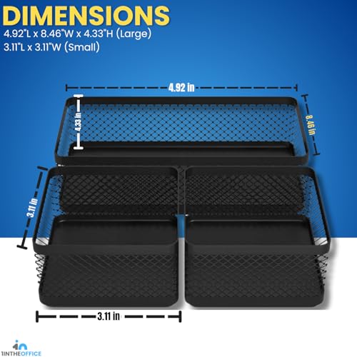 1InTheOffice Mesh Collection Desk Drawer Organizer Tray 3 Compartment - Stackable, Matte Black (2pack)