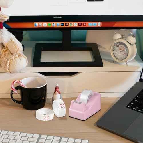 Desktop Tape Dispenser Pink with Weighted Nonskid Base - Includes 6 Rolls of Transparent Tape (0.71 Inch x 1000 inches Each)