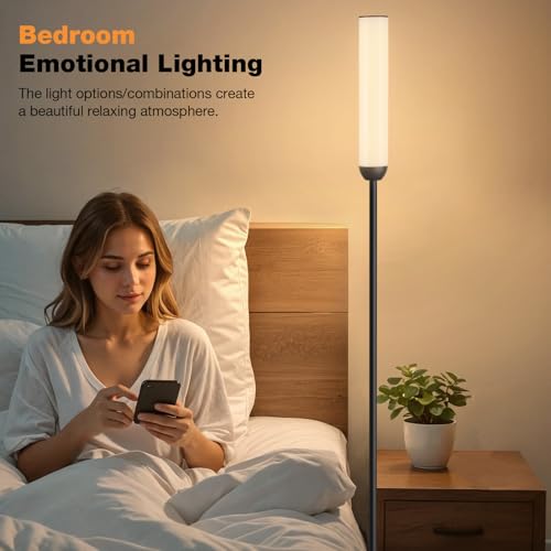 Ambimall LED Floor Lamp with Remote Control, 65" Standing Lamp with Stepless Adjustable 3000K-6500K Colors & 5%-100% Brightness, Foot Switch(Black)