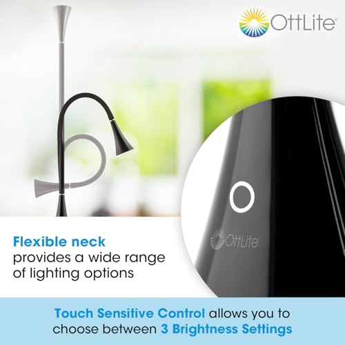 OttLite LED FlexNeck Table Lamp with USB Charging Port, Black