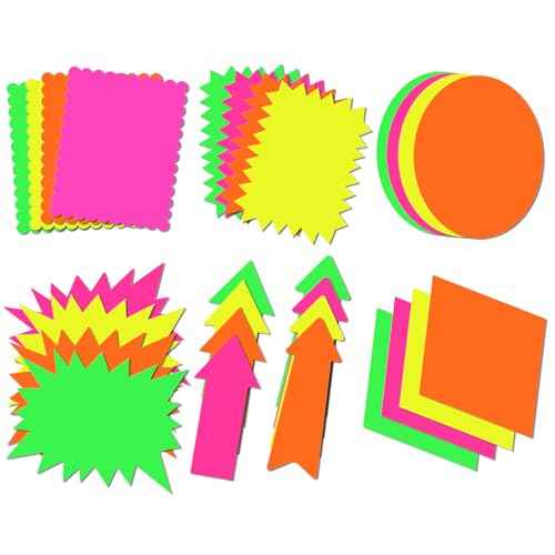 LinQuick Large 9.5x11.5in Neon Poster Board Cutouts,Burst Star Garage Sale Yard Sale Sign,Paper Signs for Science Fair Projects Decoration,School Presentation Supplies