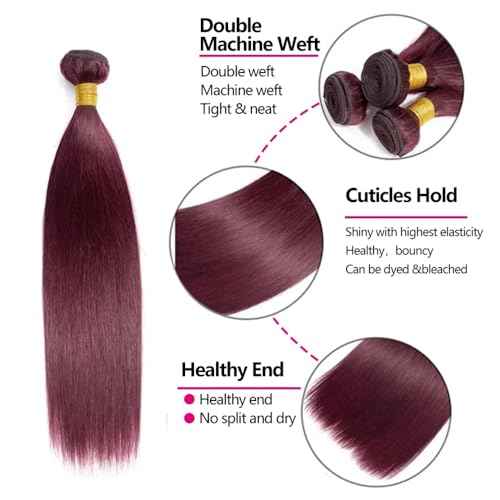 26 28 30 Inch #99J Bundles Straight Bundles Human Hair Burgundy Straight Bundle Unprocessed Brazilian Virgin Weave Hair 3 Bundle 50 Gram Per Bundle