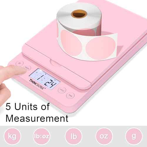 THINKSCALE Shipping Scale, 86lb/0.1oz Postal Scale-Candy Pink Style, Hold/Tear Function, Flip up Holder Postage Scale, Digital Scale for Packages Small Business and Mails, Battery & AC Adapter
