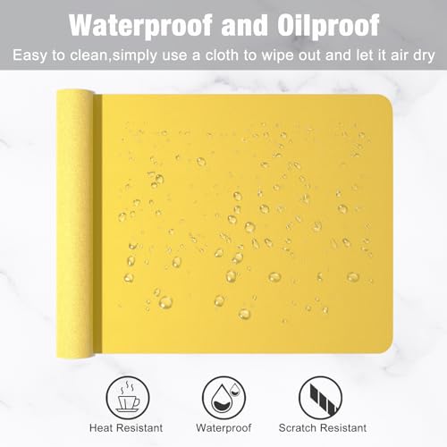 Yellow PU Leather Desk Mat 23.6 x 13.8 Inches Waterproof Non-Slip Office Pad