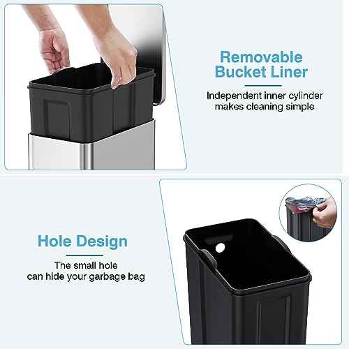 BETHEBEST Bathroom Trash Can with Lid Soft Close,2.6 Gallon Stainless Steel Garbage Can with Removable Wastebasket for Bathroom,Bedrom,Office(Silver)