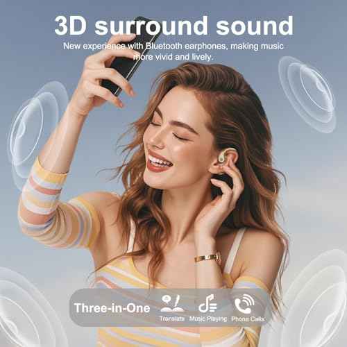 Language Translation Earbuds with Display, 3-in-1 AI Translator Earbuds, Real Time 144 Language Translator Earbuds for iOS and Android, Suitable for Business Travel Study (Beige)