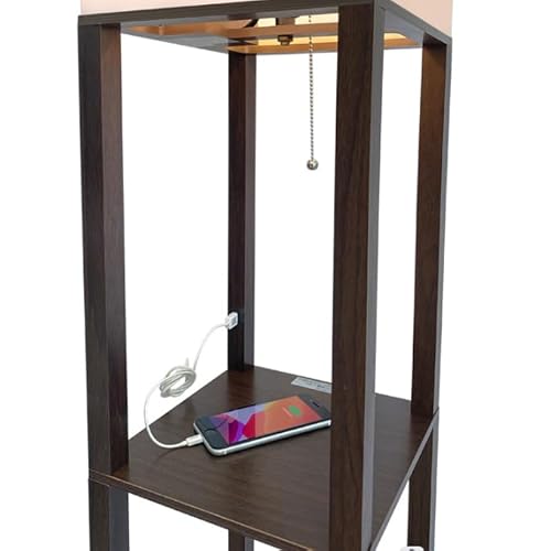 HomeFocus - LED Floor Lamp with Shelves,Floor Lamp with USB Charging,Shelf Floor Light,Corner Display Lamp for Living Room,Bedroom and Office,Wood,Brown.