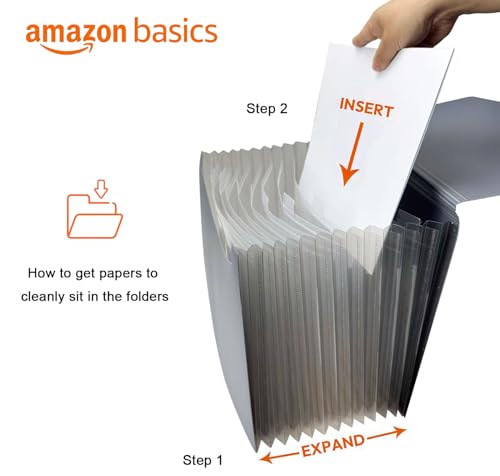 Amazon Basics Letter Size Expanding Accordion File Organizer - 13 Compartments, Waterproof, Black - Variation 1