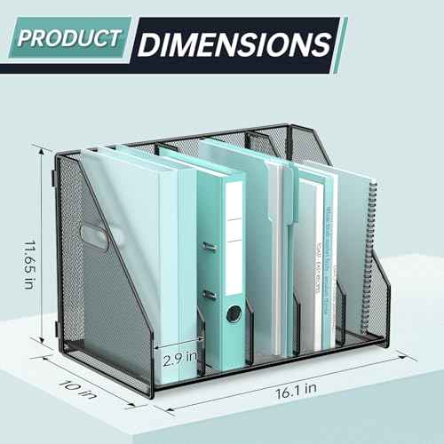 2 Pack Desktop File Magazine Folder Holder 5 Vertical Compartments, Desk Organizer Vertical Magazine Folder Organize with Side Handles, for Office Home School, Black
