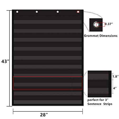 Standard Pocket Chart Clear 10 Pockets Chart for Classroom & Home Heavy Duty Hanging Pocket Chart for Word Wall/Letter Cards/Sentence Strips,28Wx43L,Black