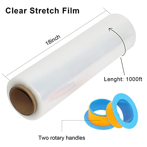 BOMEI PACK Clear Stretch Wrap Roll with Handles - 18" x 1000 Feet, Heavy Duty, 4 Pack, Transparent