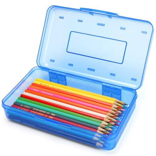Nuozme Blue Transparent Plastic Pencil Box Case for Kids, Large Storage Organizer