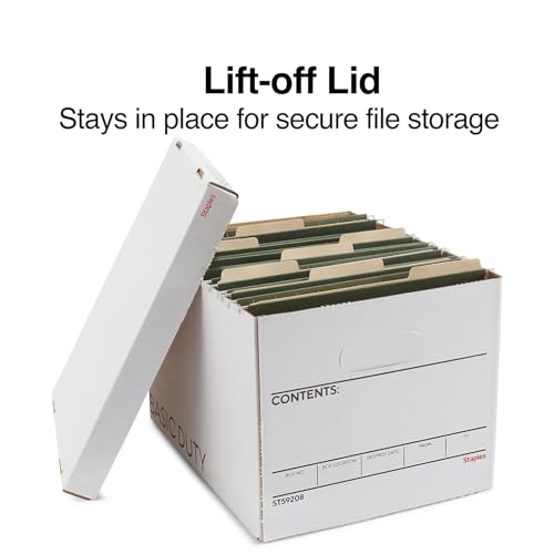 Staples Corrugated File Box 10 Pack Lift-Off Lid Letter & Legal Size White/Black