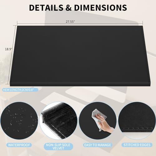 AKOZLIN 27.55¡±x 18.9" Soft PU Leather Surface Office Desk Mouse Mat Anti-Push Pad with Full Grip Fixation Lip Table Blotter Edge-Locked Protector
