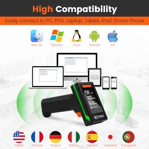 OBZ 2D Bluetooth Barcode Scanner with Large Screen, Compatible with 2.4G Wireless & Bluetooth & USB Wired, Connect Smart Phone, Tablet, PC, Wireless QR Code Scanner Work with Windows Mac iOS Android
