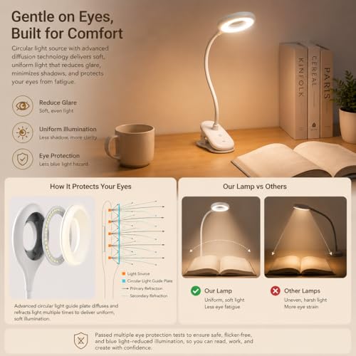 Rechargeable Clip-On Reading Light with 3 Color Modes & Adjustable Neck