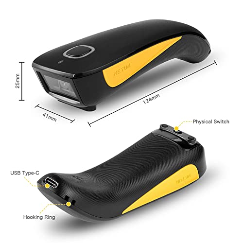 NETUM 2D-C750 Yellow Portable Bluetooth Barcode Scanner - Wireless & Wired
