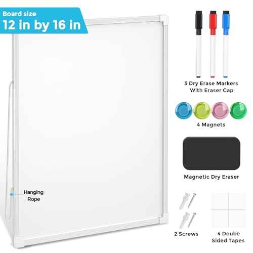 MaxGear Double-Sided Dry Erase Board for Wall, 16"x12" Hanging Whiteboard, Small Dry Erase White Board with 3 Markers&4 Magnets, Portable Whiteboard for Students - Planning, Drawing, Memo, to Do List