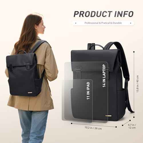 Women Laptop Backpack Computer Backpacks Carry On Waterproof backpack Fits 14Inch Notebook Travel Commute College (Black)