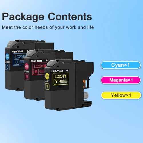 LC201CL LC201 XL Ink Cartridges(Cyan/Magenta/Yellow, 3-Pack) - LC201C LC201M LC201Y Ink Cartridge Replacement for Brother Ink Cartridge LC203 for MFC-J460DW MFC-J480DW MFC-J485DW MFC-J880DW Printer