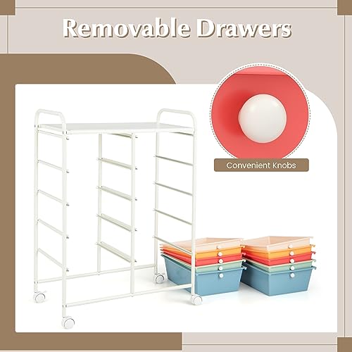 GOFLAME 10-Drawer Rolling Storage Cart, Macaron Color - 26 x 14.5 x 34 in, Locking Wheels