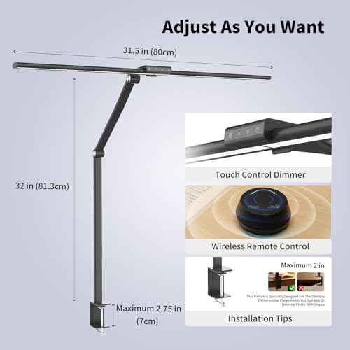 DS521SA Full Spectrum Desk Lamp ? Sun Lamp 18W Eye-Care Table Light, CRI£¾95, 4000K Color Temp, Stepless Dimming, Flicker-Free, Low Blue Light, Touch & Remote Control, for Study & Office