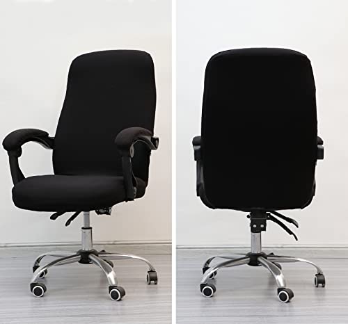 Melaluxe Universal Black Large Chair Cover with 2 Armrest Covers for Office Desk Chair - Stretch Slipcovers