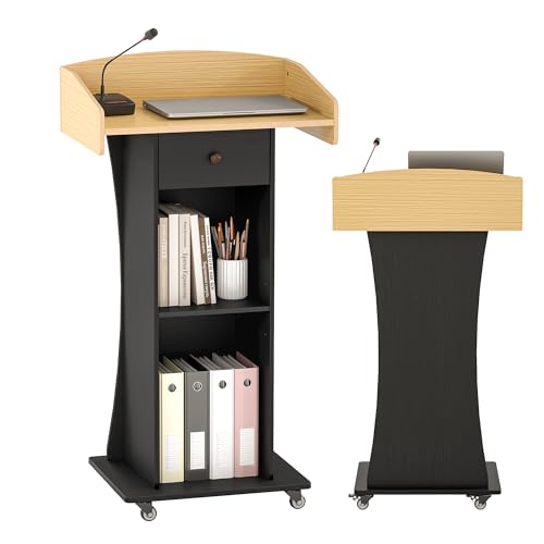 Baoz Yellow Black Portable Podium Stand with Lockable Wheels, Classroom podium