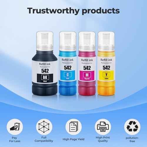 542 Ink Refill Bottles ET-5150 ET-5170 ET-5850 ET-5800 ET-16650 Replacement for 542 Ink Refill Bottles Work with ET-5150 ET-5170 ET-5180 ET-5800 ET-5850 ET-5880 ET-16600 ET-16650 Printer