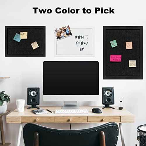 TORASO Cork Board Bulletin Board with Felt,Wood Framed Display Bulletin Board for Walls with Pins, Eye Bolts, gaskets, Screws, Pin Board for Office, School and Home(Black,1pc)