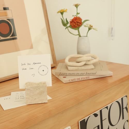 4 pcs Natural Travertine Place Card holder - Handmade Polished Wedding Table Signs, Multi-Use Memo Holder for Escort Cards, Photos & Business Cards (2.36"x2.36"x1.96")