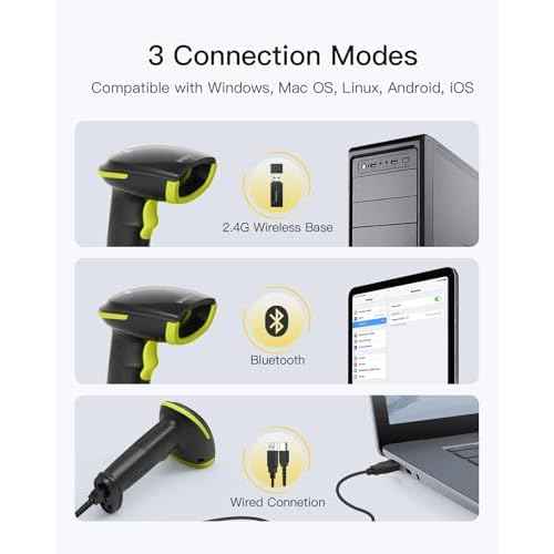 Inateck Barcode Scanner Bluetooth, 1D Handheld Scanner Wireless, Handheld Scanner with APP and SDK, 1 Charge 3 Months, BCST-21 Green