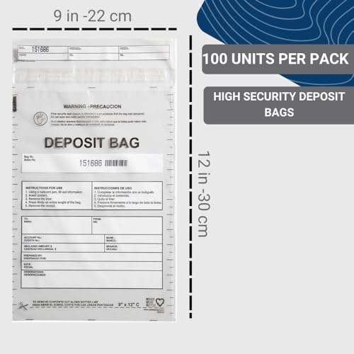 US PACK SMART 9x12 Clear Plastic Deposit Bags - Tamper-Evident, Self-Sealing, 100-Pack