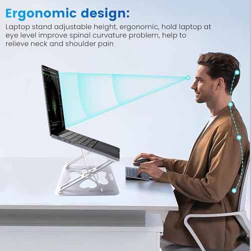 Laptop Stands, Adjustable Laptop Stand for Desk, Up to 55 lbs for 10-20'' Laptops, Sliver