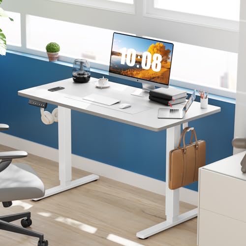 Sweetcrispy Electric Standing Desk Adjustable Height, 48x24 Inch Sit Stand Up Home Office Desks Computer Workstation PC Work Table with 3 Memory Preset Splice Wood Board Metal Frame, White