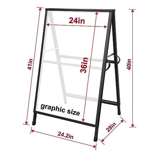 Heavy Duty Slide-in Folding A Frame Sign Sidewalk Sign 24x 36 Inch Sandwich Board Steel Metal Double-Side Pavement sign Corrugated Plastic Poster (24x36 inch(Frame only))
