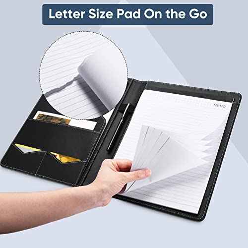Pacific Mailer Padfolio Portfolio Leather Binder, Interview Legal Document Organizer, Business Card Holder Included Letter Sized Writing Pad [Piano Noir Faux Leather Matte Finish]
