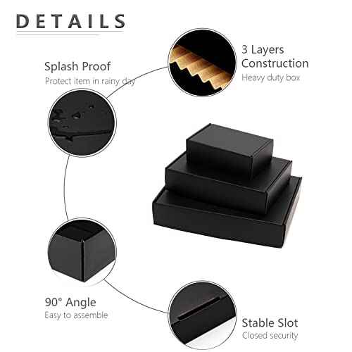 9x6.5x2 Inches Black Shipping Boxes 25 Pack - Corrugated Cardboard Mailing Box for Small Business, Tab Locking Literature Mailer Packaging Supplies for Packing Digest Size Book Gifts Craft DVD