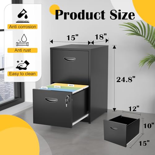SteeLoong Black 2-Drawer Metal File Cabinet with Lock - Light Duty Office Storage