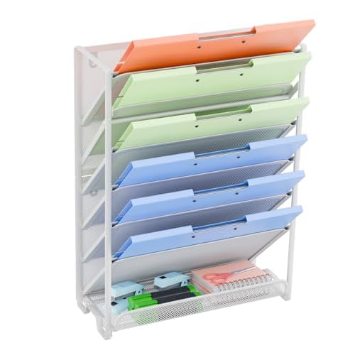 Simple Trending Wall File Organizer, Mesh 7-Tier Vertical Hanging File Holder, Desktop Metal Files Rack for Office and Home, Black