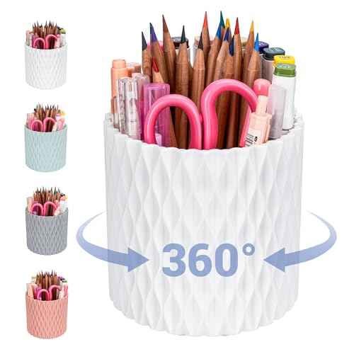 Pen Holder - 360¡Æ Rotating, 5 Slot Pen Holder For Desk. Pencil Holder For Office,School,Dorm Room&Vanity, Desk Accessories(White)