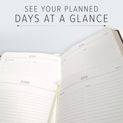 Gallery Leather Daily Planner 2026, Elegantly Bound Daily Calendar Planner and Notebook with Stylish Gold-Gilded Page Edges, 12 Months - Acadia Green - 8 x 5.5 ¡±
