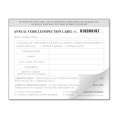 Annual Vehicle Inspection Report Form with Red Exterior Aluminum Inspection Label (6"x3.5"), and White Interior Inspection Label (5"x4") 25-pk