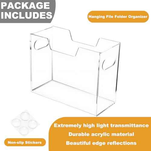 SEANADO Acrylic Hanging File Folder Organizer Box, File Holder with Handles for Letter/A4 Size, Clear File Box Desktop Folder Storage for Office Home Work Desk Cabinet