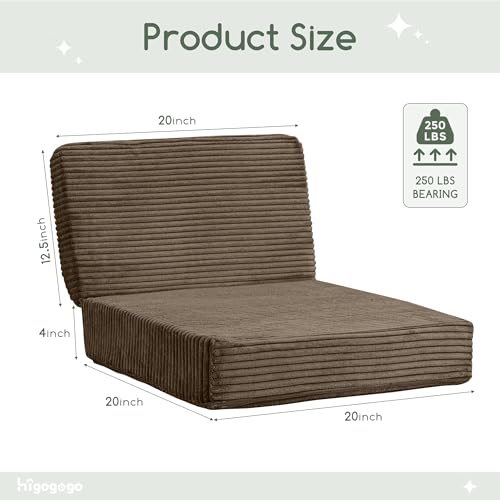 HIGOGOGO Corduroy Recliner Chair Cushion with Lumbar Support Pillow Soft Non-Slip 4" Thick Seat Pad Prevent Buttocks & Back Pain in Seniors (Brown, 12" Backrest)