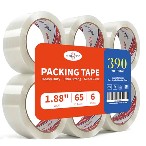 Heavy Duty Clear Packing Tape 1.88 Inch x 65 Yards - 6 Rolls by WINSUFIRE