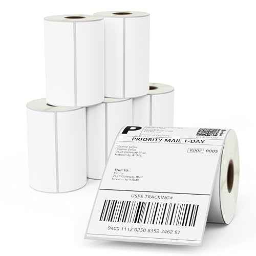 BETCKEY - 4" x 6" (102 mm x 152 mm) Shipping Removable Film Label - Durable Waterproof - Compatible with Zebra & Rollo Label Printer(not for dymo 4XL) [6 Rolls, 1500 Labels]